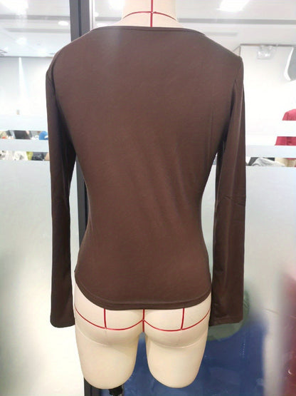 Printed Round Neck Long Sleeve Knitted Long Sleeve T-shirt