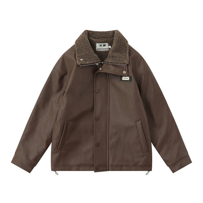 American Retro Autumn Winter Mens Loose Warm PU Leather Jacket Heritage Comfort