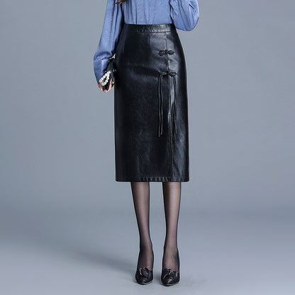 Autumn and winter PU hip hugging half body leather skirt for women