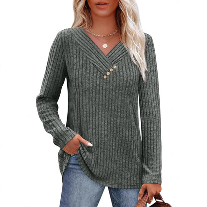 Women's Sweater Long Sleeve Shirt V-neck Top