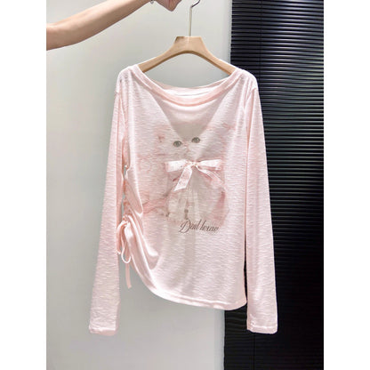 Spring And Autumn Cute Cat Print Long Sleeve Women