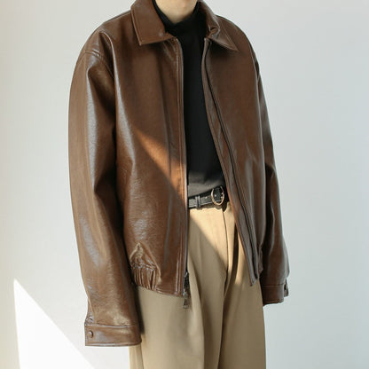 Mens Retro Short Personalized Leather Coat Vintage Individuality
