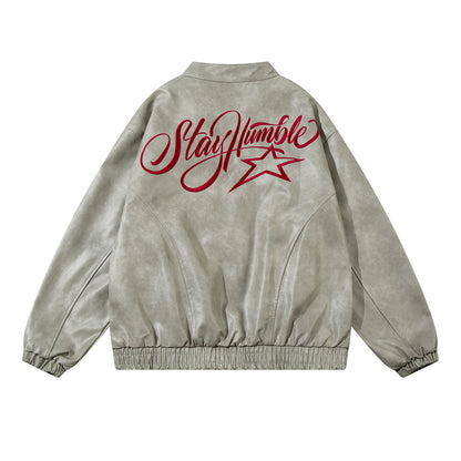 Mens Embroidered Letter Loose Leather Jacket Personalized Heritage