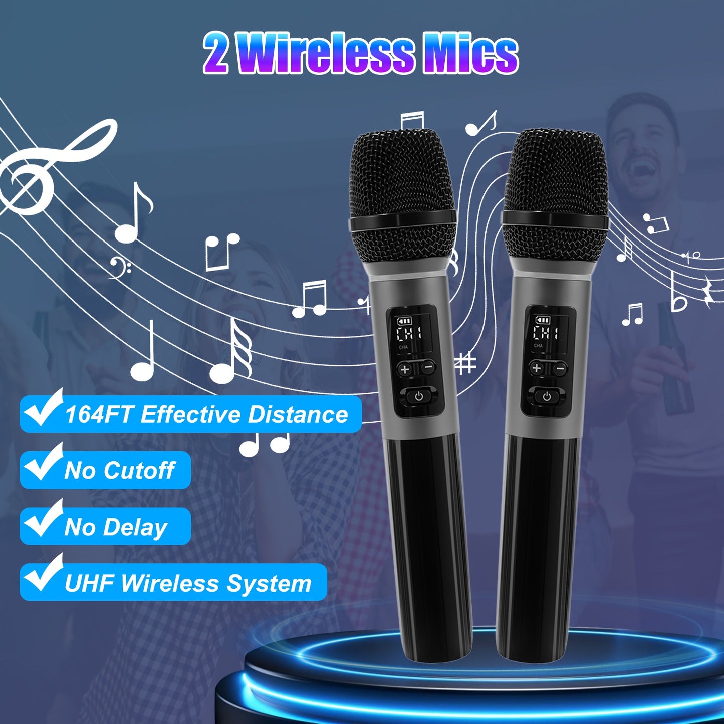 The Dual Vocal: Party Speaker with 2 Wireless Mics & Remote