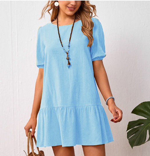 Short Sleeve Cotton Linen Ladies Dress