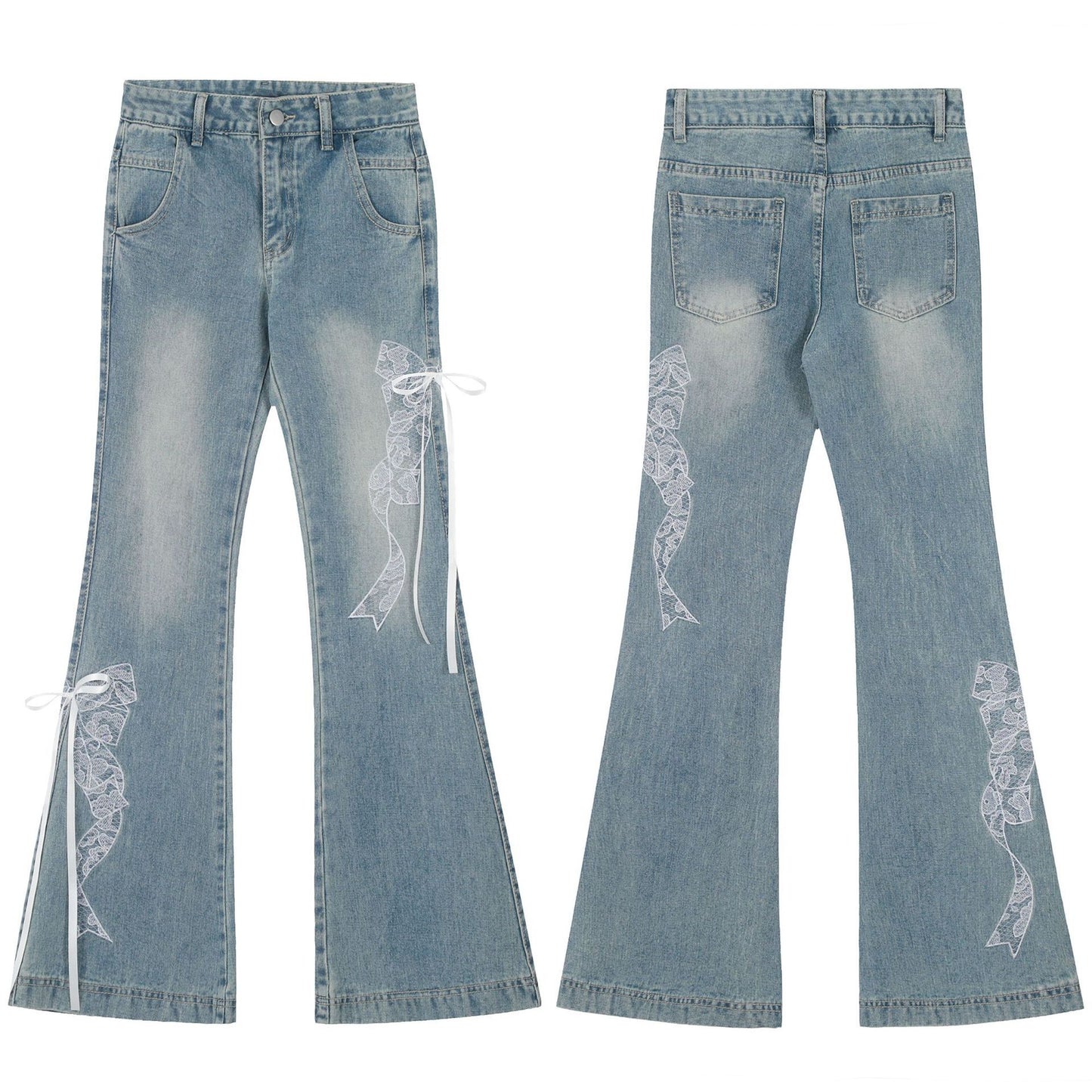 Butterfly Lace Stitching Design Jeans For Women