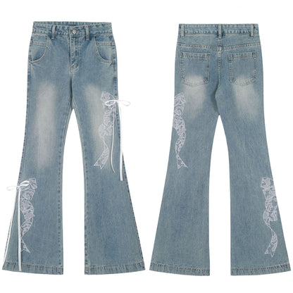 Butterfly Lace Stitching Design Jeans For Women