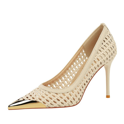 Women's French-style Beautiful High Heels All-match Shallow Mouth Hollow-out