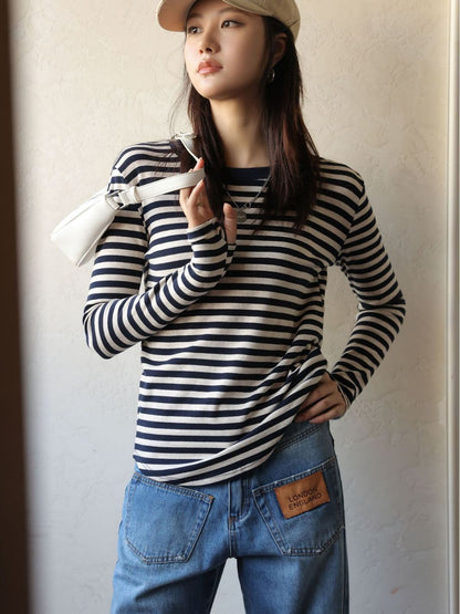 Women's Striped T-shirt Long Sleeve Bottoming Shirt