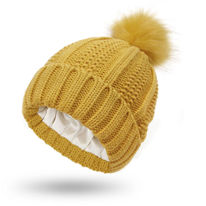 Faux Fur Pom-Pom Beanie Hat | Women's Fleece-Lined Stretchy Knit Winter Skull Cap