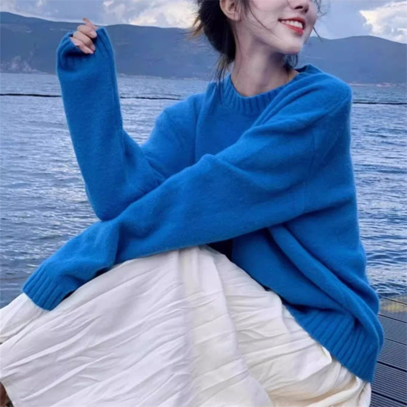 Soft Glutinous Thick Round Neck Knitwear Korean Style