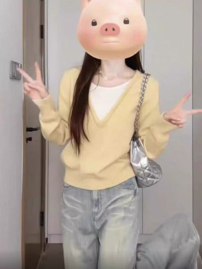 New Fake Two-piece Knitted Sweaters Women