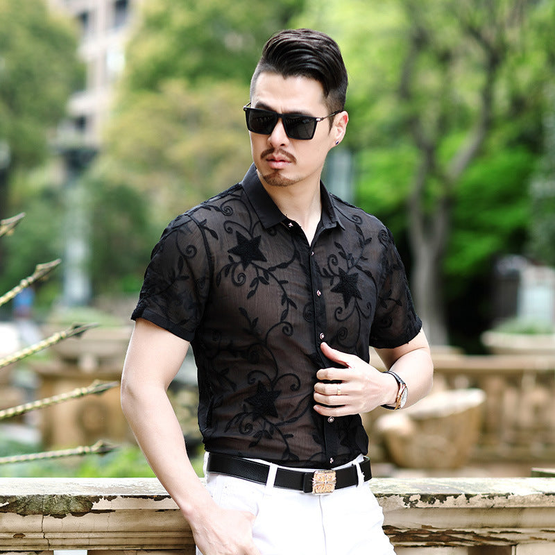 Slim Fit Hollow Embroidered Non-Iron Summer Shirt