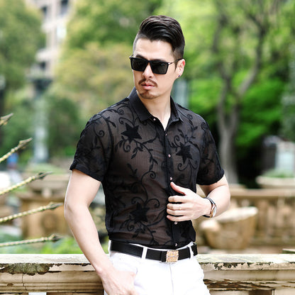 Slim Fit Hollow Embroidered Non-Iron Summer Shirt