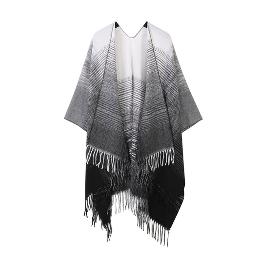 Western Style All-matching Gradient Color Talma Vintage Tassel Scarf