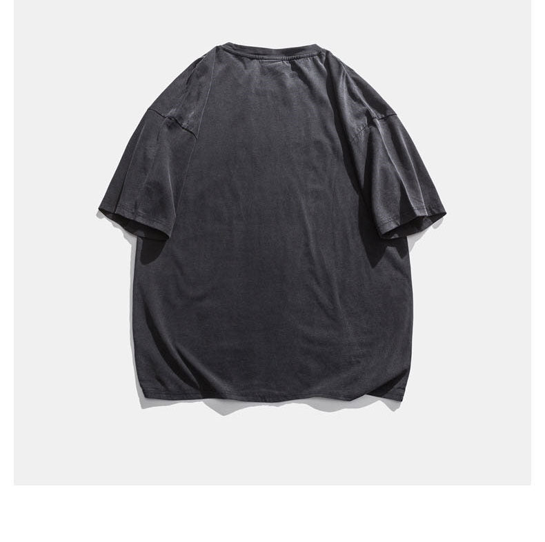 Japanese Retro Dropped Shoulder Letter Print T Shirt Men