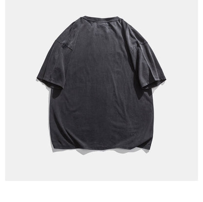 Japanese Retro Dropped Shoulder Letter Print T Shirt Men