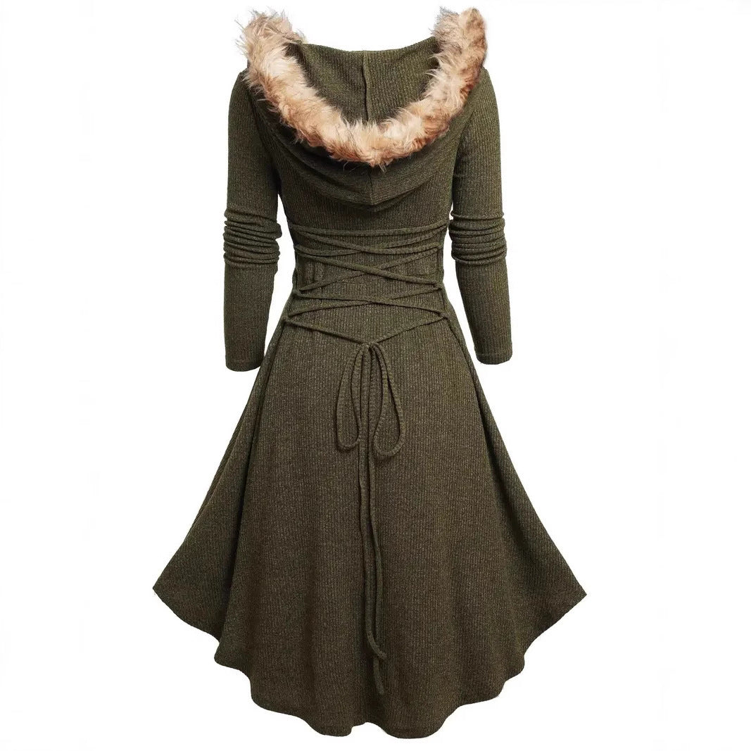 Christmas Women's Vintage Long Sleeve Plush Patchwork Retro Dress