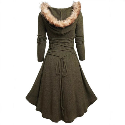 Christmas Women's Vintage Long Sleeve Plush Patchwork Retro Dress