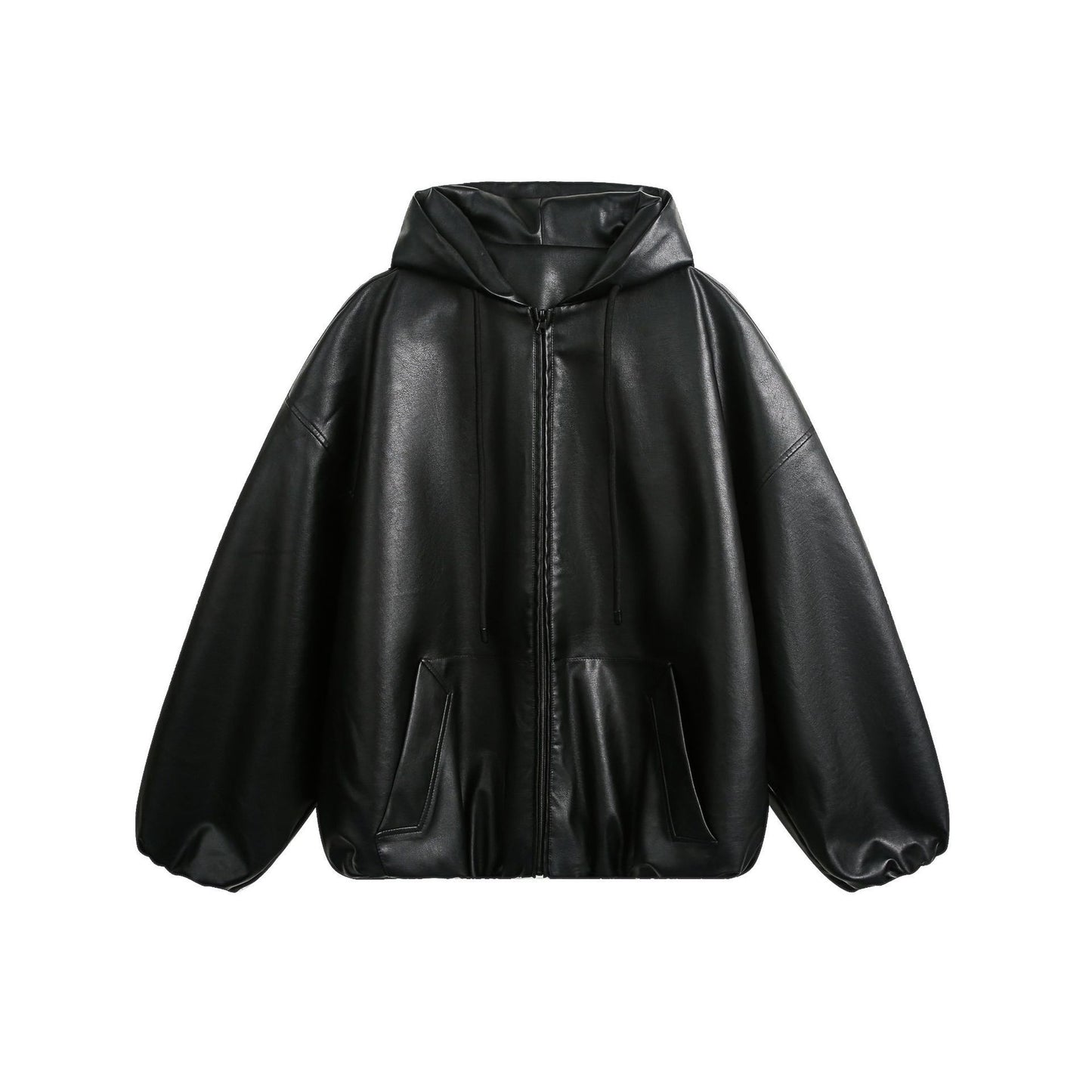 Mens American-Style Retro Simple Hooded Leather Coat Jacket Classic Icon