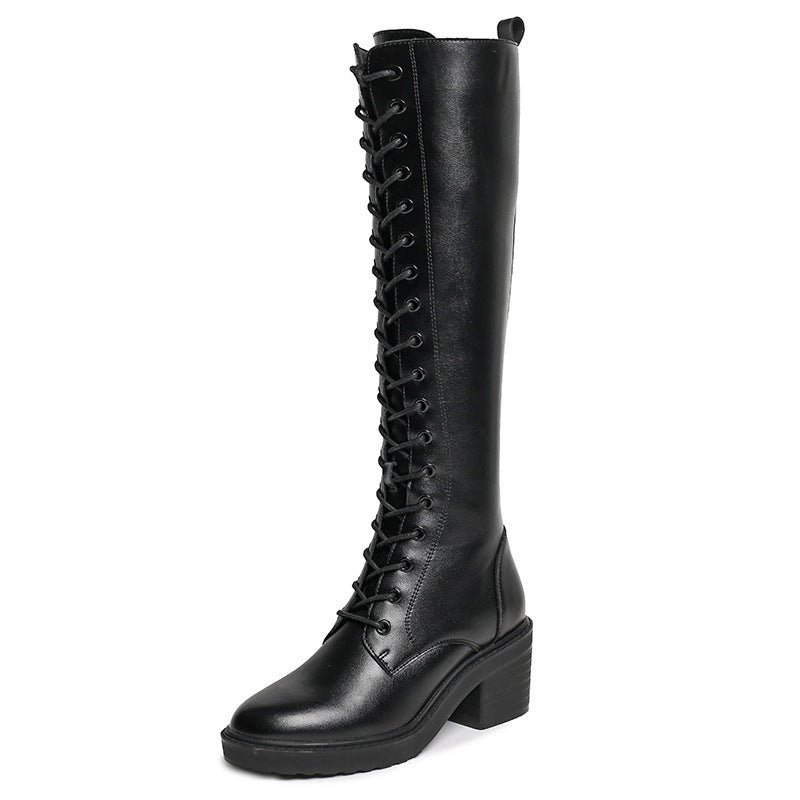Women's Knee High Heel Zipper Front Boots And Suede Leather