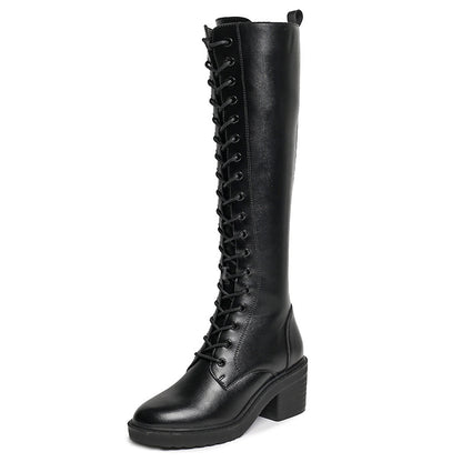 Women's Knee High Heel Zipper Front Boots And Suede Leather