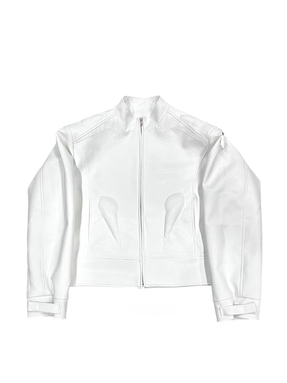 Leather Jacket Metal Graphic Design Jacket Edgy Metallic Accents