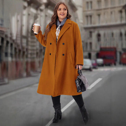 Women's Plus Size Solid Color Woolen Coat