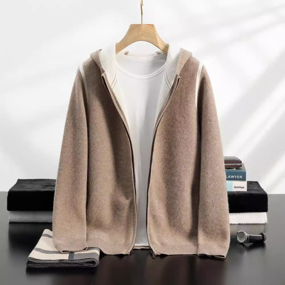 Mens Hooded Loose Casual Knitted Wool Sweater Cardigan Coat Relaxed Texture