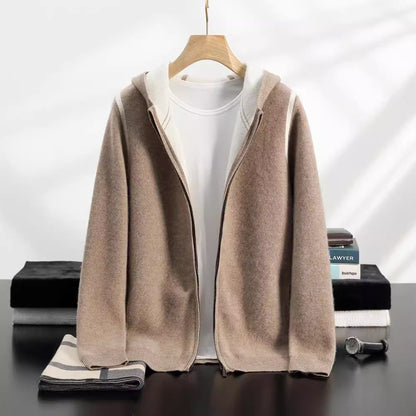 Mens Hooded Loose Casual Knitted Wool Sweater Cardigan Coat Relaxed Texture