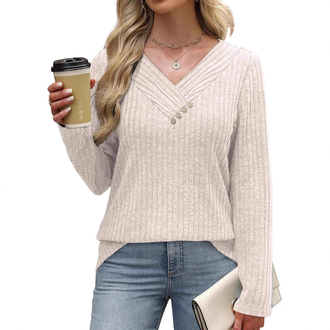 Women's Sweater Long Sleeve Shirt V-neck Top