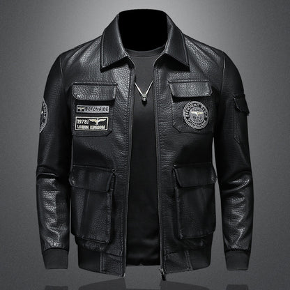 Autumn Winter New Mens Casual Leather Coat Slim Fit Mastery