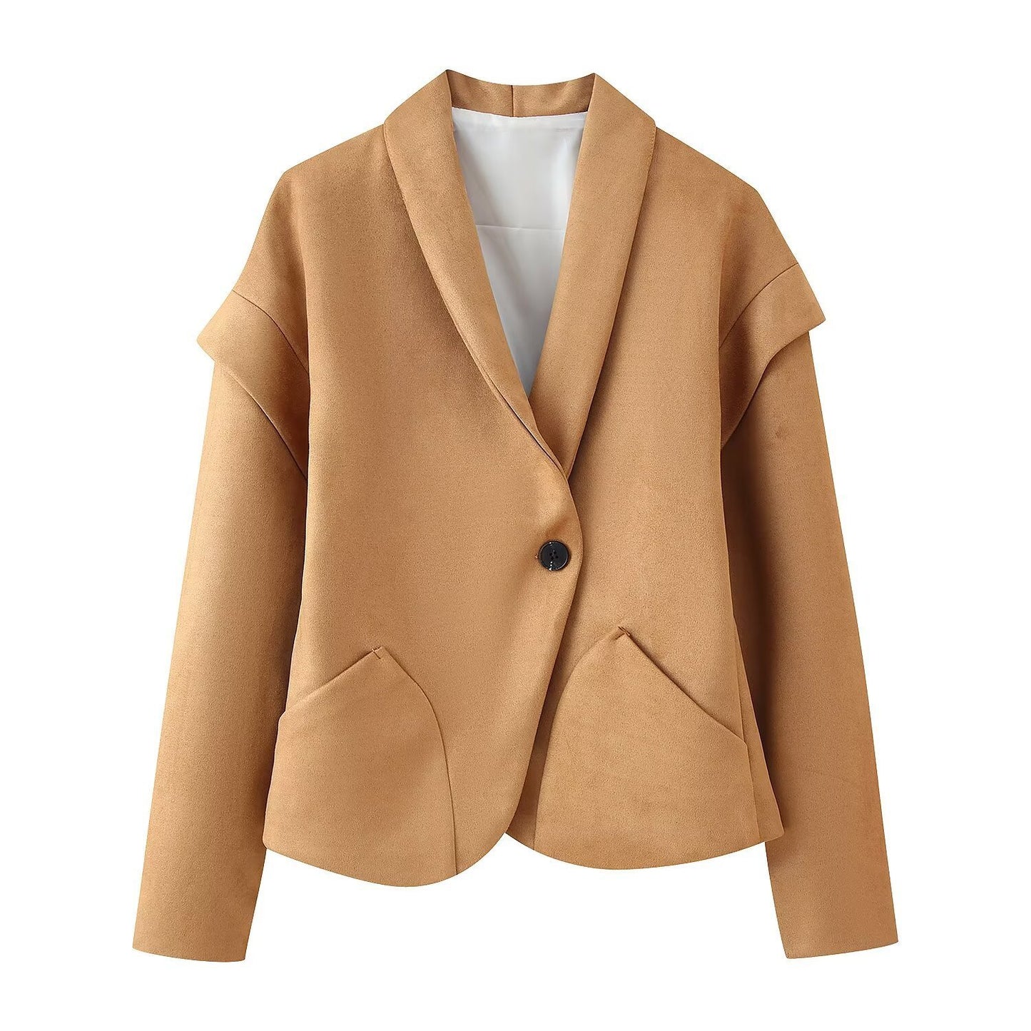 Suede Single Button Neckline Suit Jacket
