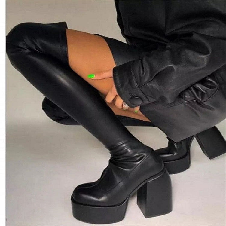 Women's Platform High Heel Boots Over The Knee Stretch Boots