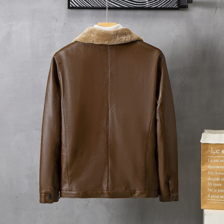 Mens Leather Lapel Fleece Padded Coat Luxe Winter Insulation