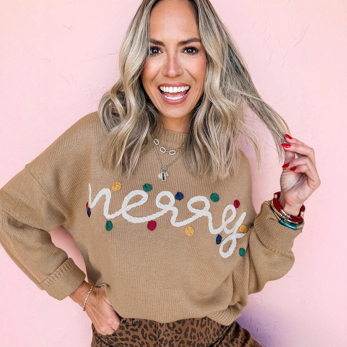 Multi-color Letters Printed Sweater For Women