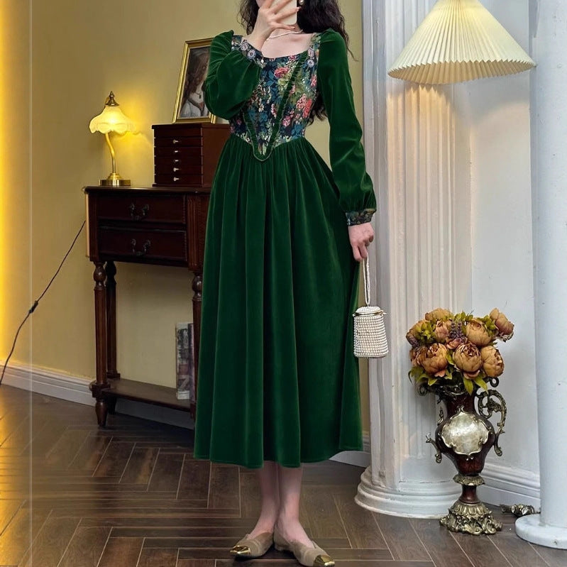 Green Rich Jacquard Dress Long Sleeve