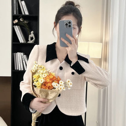 Temperament Slimming Design Velvet Short Stitching Jacket