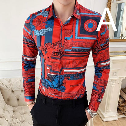 Baroque Aesthetic Slim Fit Masculina Party Shirt