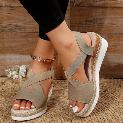 Plus Size Summer Hemp Rope Straw Woven Platform High Heel Open Toe Sandals