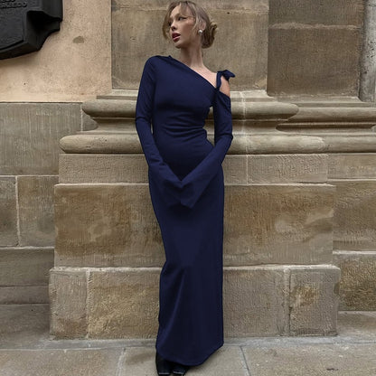 Sexy Off-the-shoulder Waist Split Long Sleeve Dress