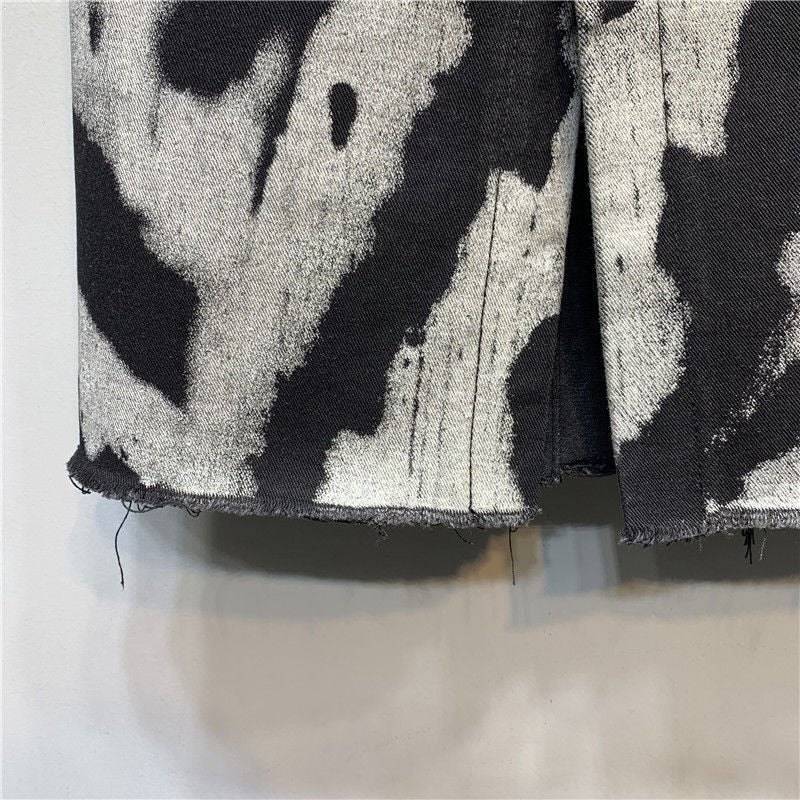 Tie-dyed High Waist Stretch Denim Skirt