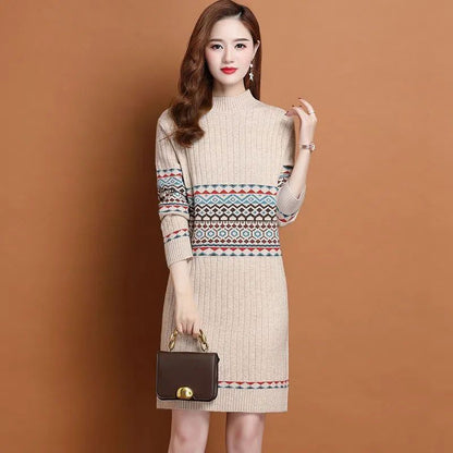 Thermal Head Cover Half Turtleneck Mid-length Bottoming Sweater Women's Woolen Skirt