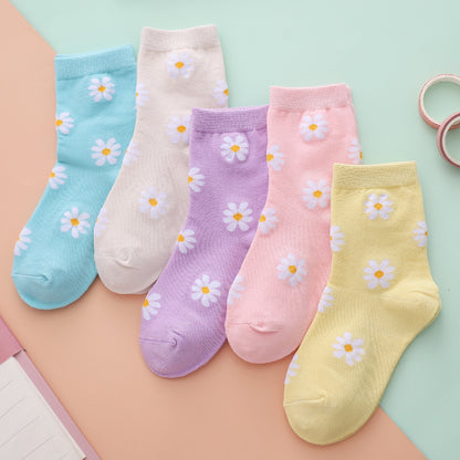 Spring And Summer Thin Cute Smiley Face Cotton Middle Tube Boys And Girls Fashion All-matching Socks