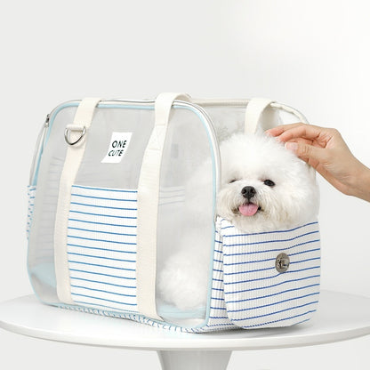 Pet Diaper Bag Blue And White Striped Breathable Shoulder Bag