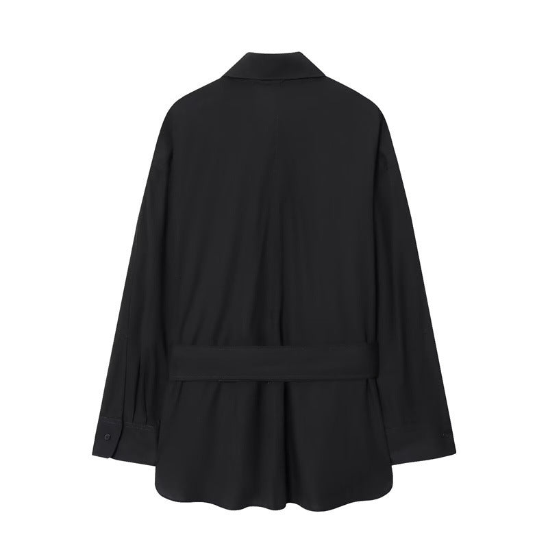 Fashionable And Versatile Lace-up Poplin Shirt