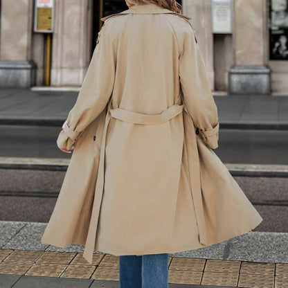 European And American Women's Clothing Double Breasted Belt Fleece Trench Coat Coat
