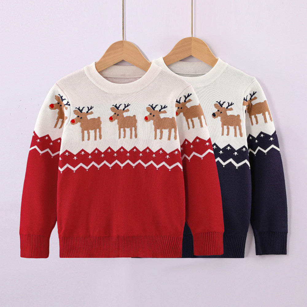 Intarsia Christmas Elk Heritage Knit Sweater