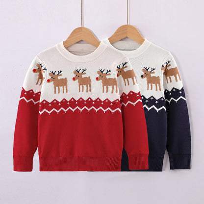 Intarsia Christmas Elk Heritage Knit Sweater