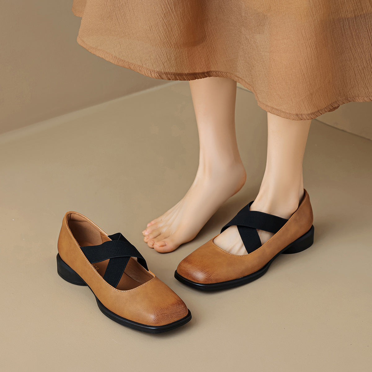 Women's Chunky Heel French Ballet Shoes